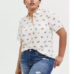 Women's White Printed Button-Up Shirt